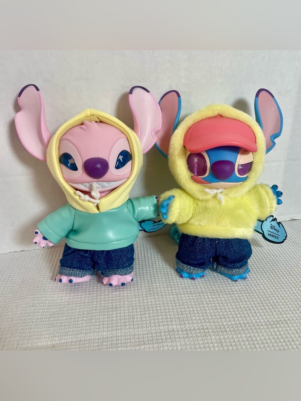 Disney Plush Stitch Pair in Yellow Hoodies with Pink & Blue Accents